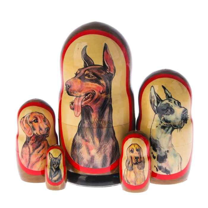 Матрешка «Собака доберман», 5 кукол