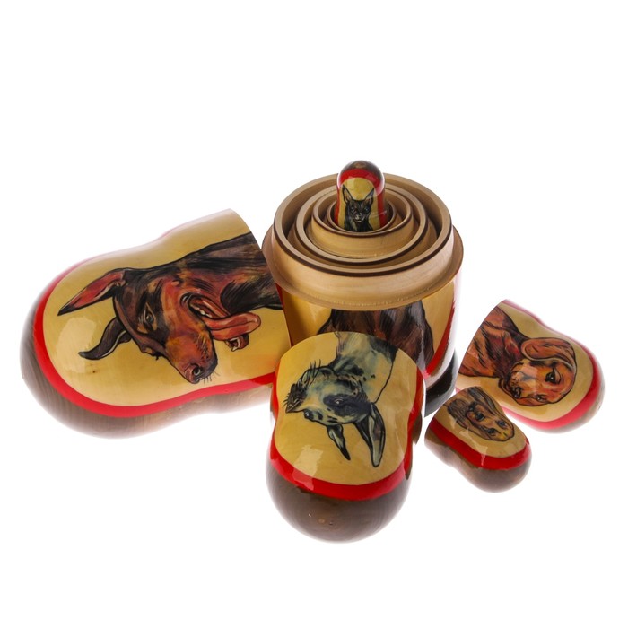 Матрешка «Собака доберман», 5 кукол