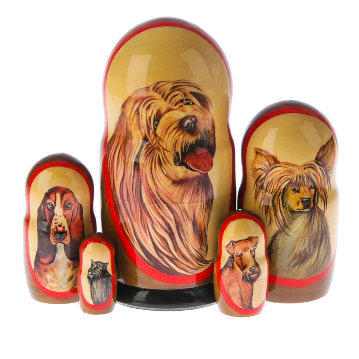 Матрешка «Собака бедлингтон», 5 кукол