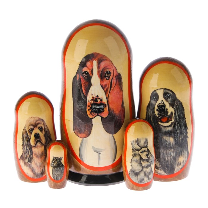 Матрешка «Собака бассет хаунд», 5 кукол