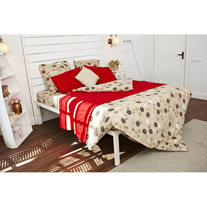 Постельное бельё евро "Снежинка" бежевая, 200х220см, 240х260см, 50х70см 2 шт, фланель хлопок 100%