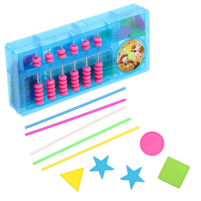 Обучающий материал в шкатулке "Пенал" со счётами и часиками, МИКС