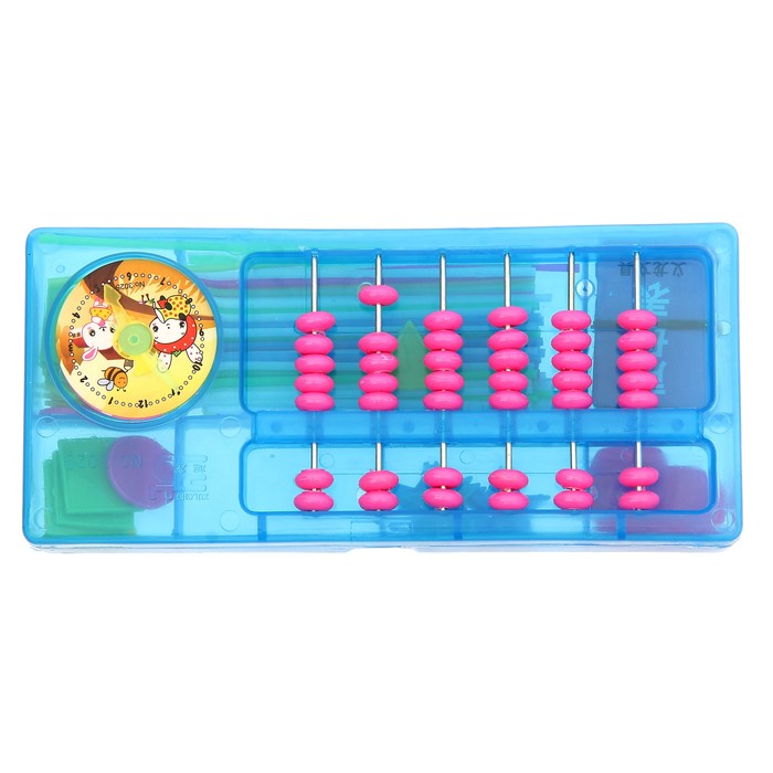 Обучающий материал в шкатулке "Пенал" со счётами и часиками, МИКС