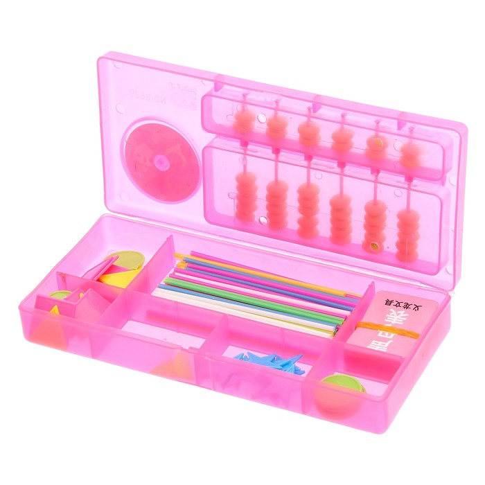 Обучающий материал в шкатулке "Пенал" со счётами и часиками, МИКС