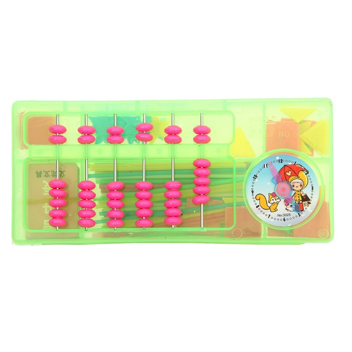 Обучающий материал в шкатулке "Пенал" со счётами и часиками, МИКС