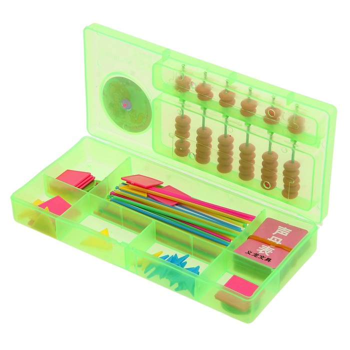 Обучающий материал в шкатулке "Пенал" со счётами и часиками, МИКС