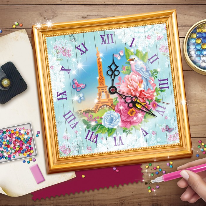 Алмазная вышивка на часах "Париж", 30 х 30 см