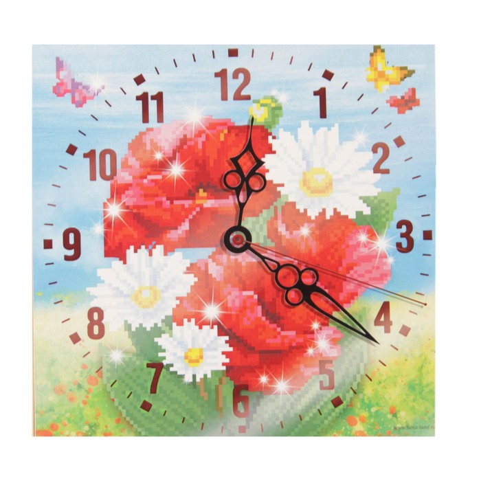 Алмазная вышивка на часах "Цветы", 30 х 30 см
