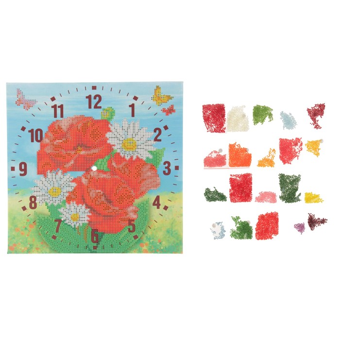 Алмазная вышивка на часах "Цветы", 30 х 30 см