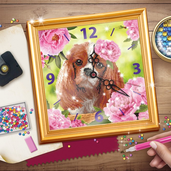 Алмазная вышивка на часах "Собачка", 30 х 30 см