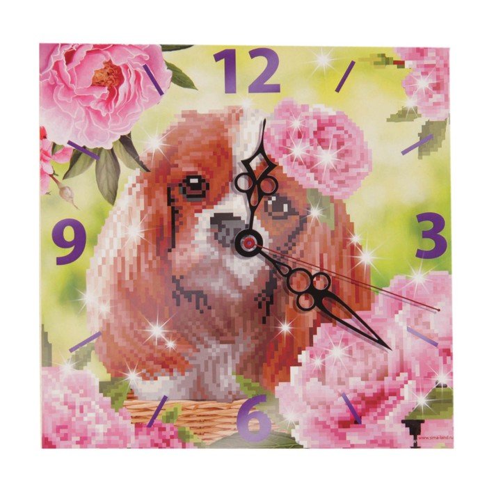 Алмазная вышивка на часах "Собачка", 30 х 30 см