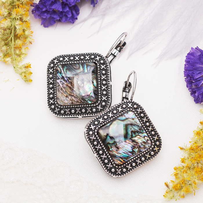 Серьги восток, ромб в металлической оправе "Галиотис"