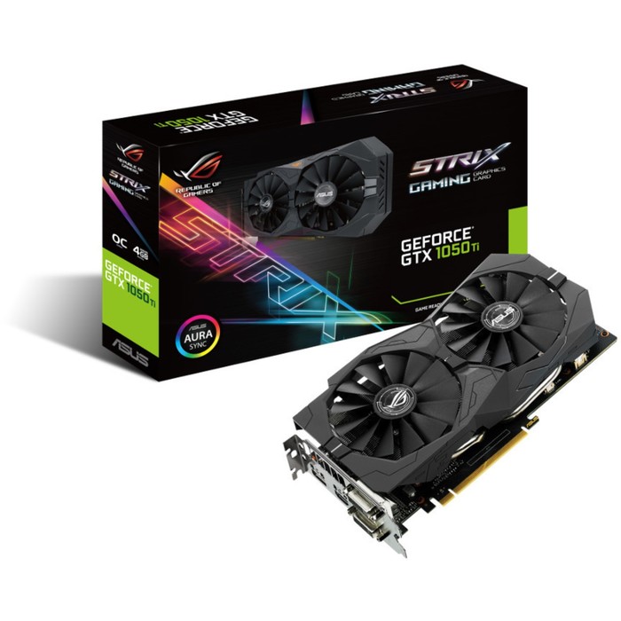 Видеокарта Asus GeForce GTX 1050TI STRIX GAMING OC, 4G, 128bit, GDDR5, 1379/7008, Ret