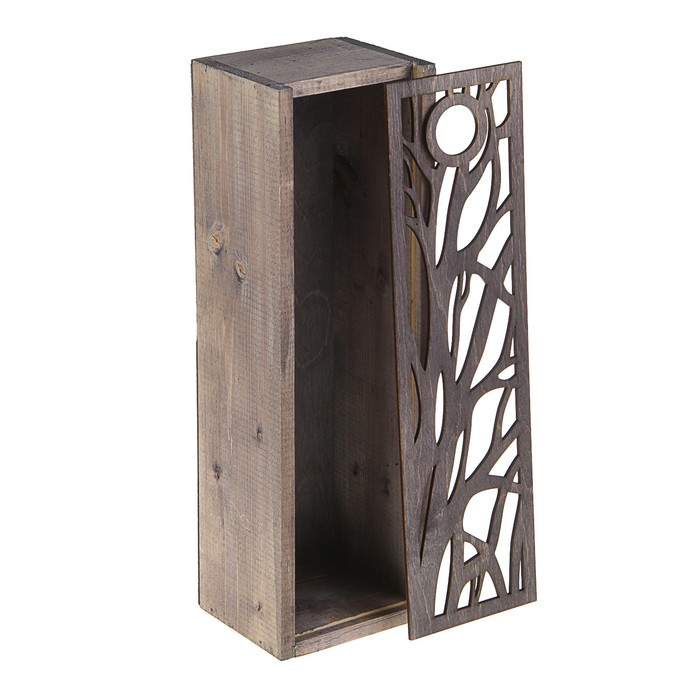 Пенал на 1 бутылку с резной крышкой, серый, 33.3 х 10.8 х 10.8 см