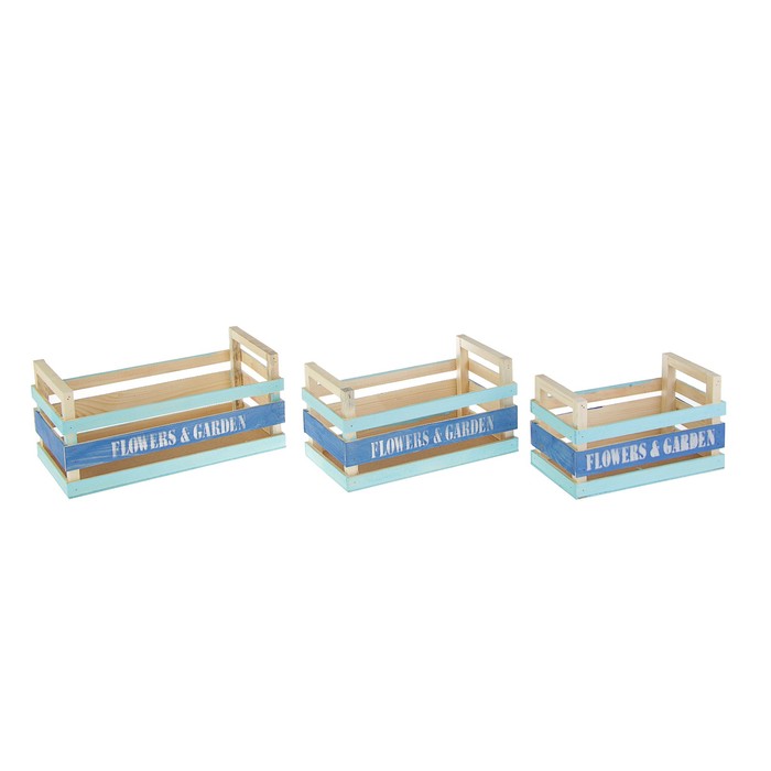 Набор ящиков "Flowers", 3в1, синий с ручками, 34,5 x 17,5 x 16 см