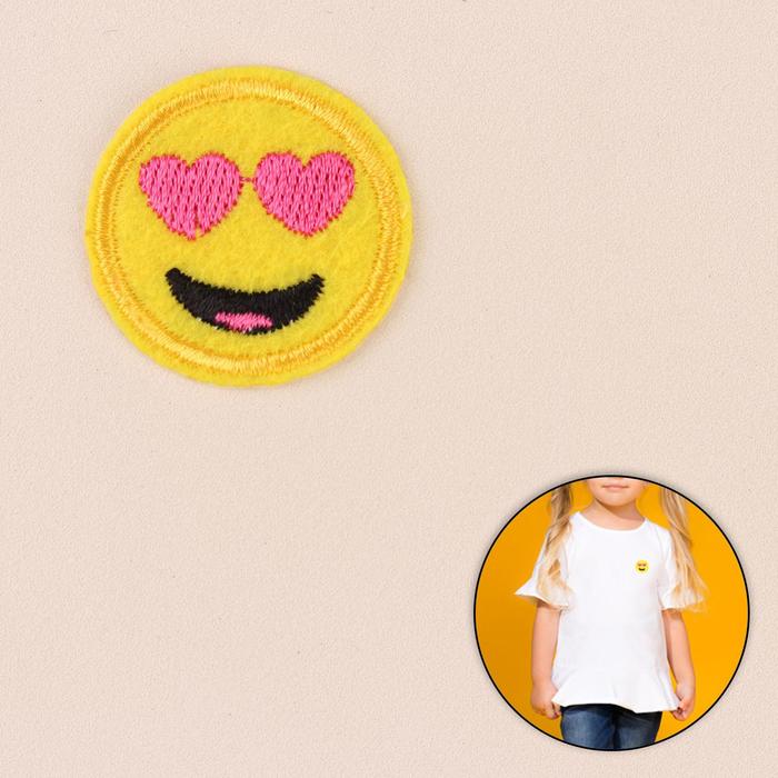 Термоаппликация "Смайл влюбленный", d=3,5см, цвет жёлтый