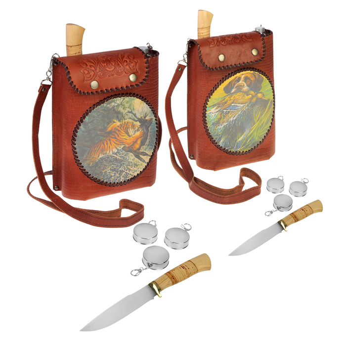 Павловская фляжка для охотника "Комфорт" 2 л, микс картинок, в наборе 4 предмета