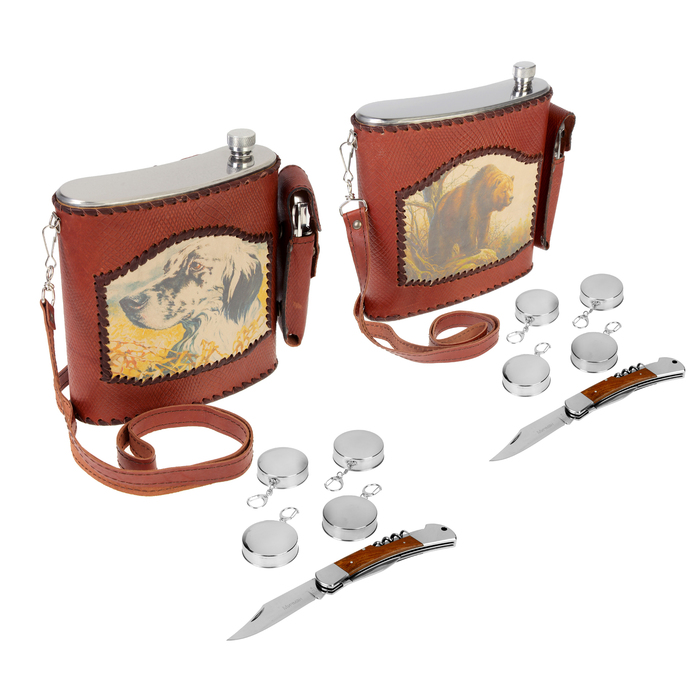 Павловская фляжка для охотника "Комфорт", 1,5 л, микс картинок, в наборе 5 предметов