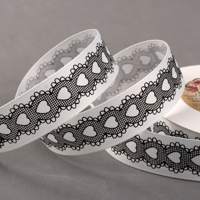 Лента репсовая "Кружево", 25мм, 22±1м, цвет белый