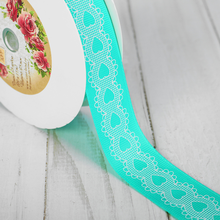Лента репсовая "Кружево", 25мм, 22±1м, цвет мятный