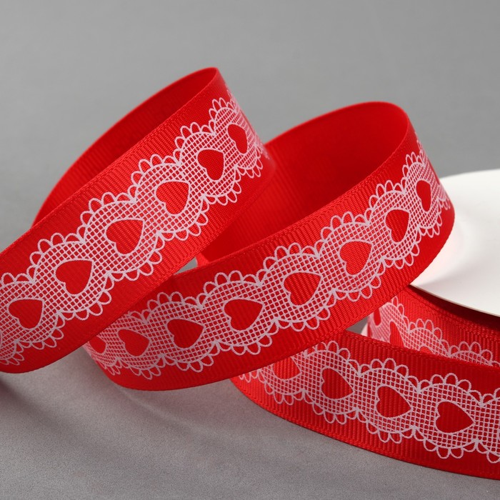 Лента репсовая "Кружево", 25мм, 22±1м, цвет красный