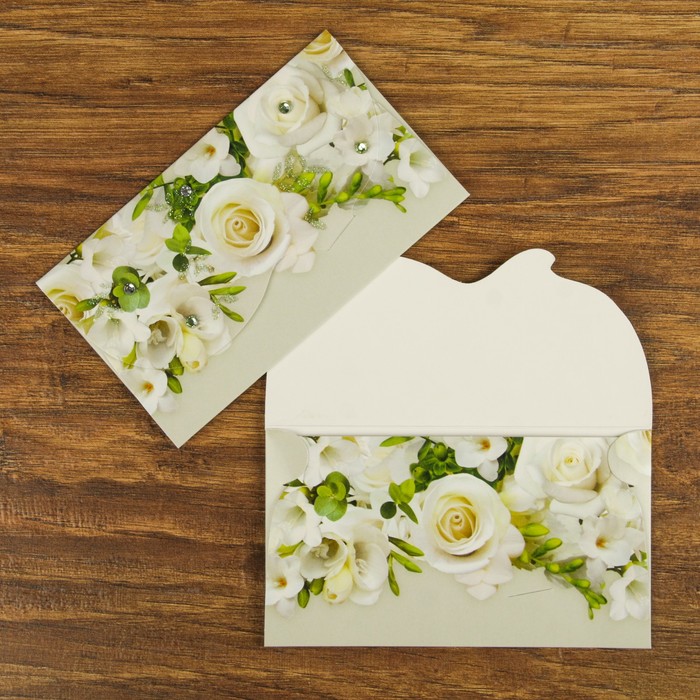 Конверт для денег "Универсальный" белые розы, ручная работа
