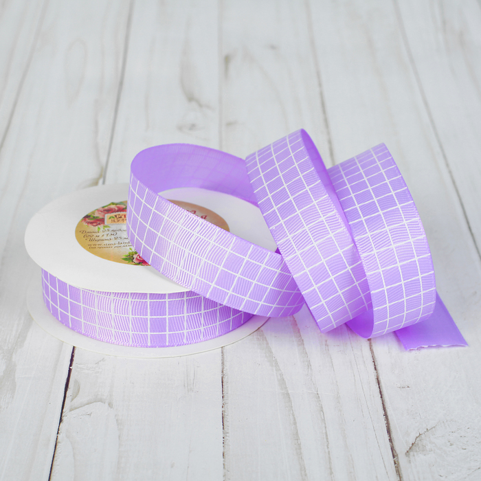 Лента репсовая "Клетка", 25мм, 22±1м, цвет сиреневый