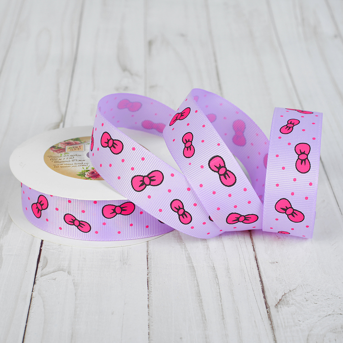 Лента репсовая "Бантики", 25мм, 22±1м, цвет сиреневый