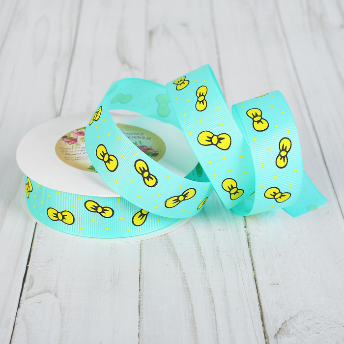 Лента репсовая "Бантики", 25мм, 22±1м, цвет бирюзовый