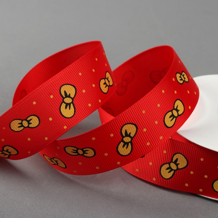 Лента репсовая "Бантики", 25мм, 22±1м, цвет красный