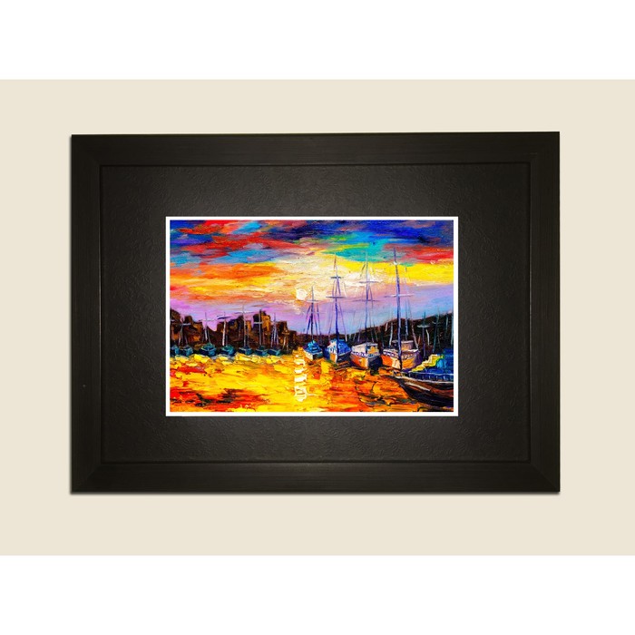 Картина в дизайнерской раме "Закат в порту" серии Black, 30х20см