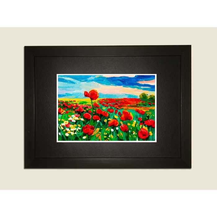 Картина в дизайнерской раме "Красные маки. Живопись" серии Black, 30х20см
