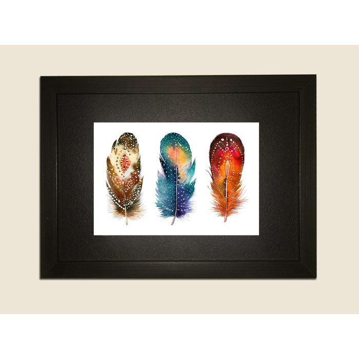 Картина в дизайнерской раме "3 перышка" серии Black, 30х20см