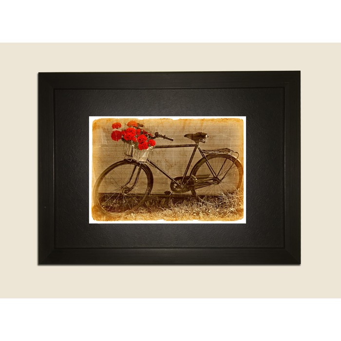Картина в дизайнерской раме "Винтажный велосипед с красными цветами" серии Black, 40х30см