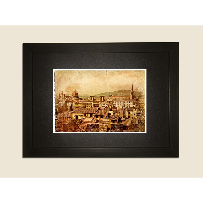 Картина в дизайнерской раме "Винтажные дома в старом городе" серии Black, 40х30см