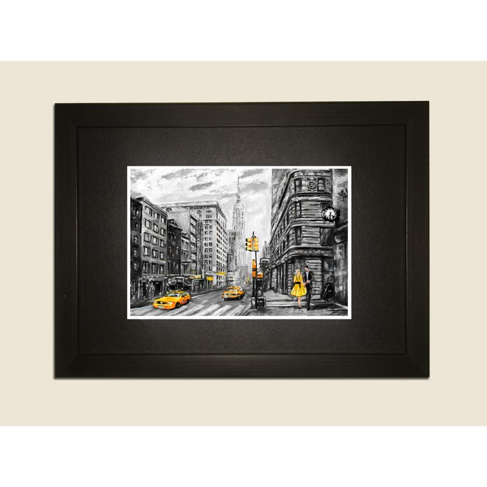 Картина в дизайнерской раме "Жёлтые такси Нью-Йорка" серии Black, 30х20см