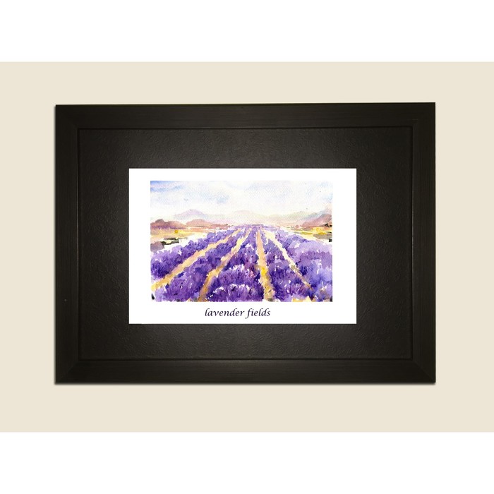 Картина в дизайнерской раме "Лавандовые поля. Акварель" серии Black, 30х20см