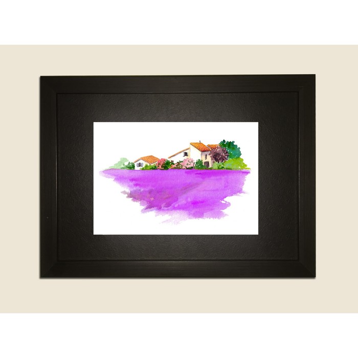 Картина в дизайнерской раме "Лавандовые поля. Акварель 2" серии Black, 30х20см