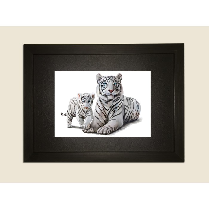 Картина в дизайнерской раме "Белые тигры" серии Black, 30х20см