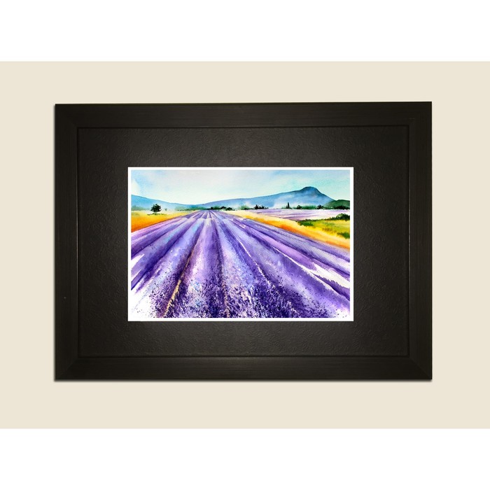 Картина в дизайнерской раме "Лавандовые поля. Акварель 3" серии Black, 30х20см