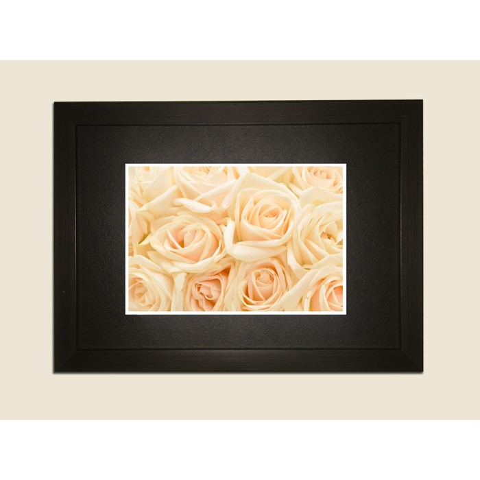 Картина в дизайнерской раме "Нежные бутоны белых роз" серии Black, 40х30см
