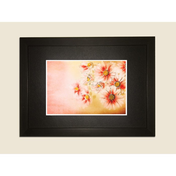 Картина в дизайнерской раме "Кораловые цветы на персиковом фоне" серии Black, 40х30см