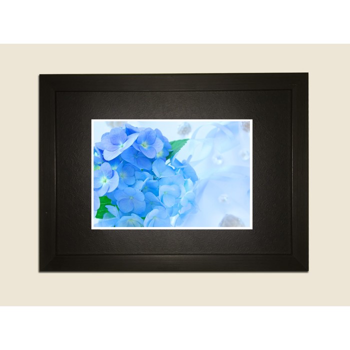 Картина в дизайнерской раме "Прекрасный голубой цветочный бутон" серии Black, 40х30см