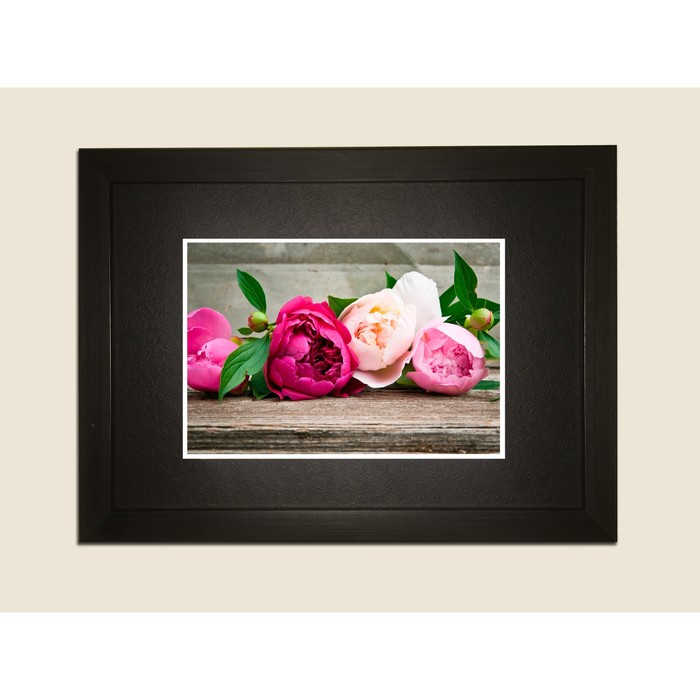 Картина в дизайнерской раме "Нежные пионы" серии Black, 30х20см