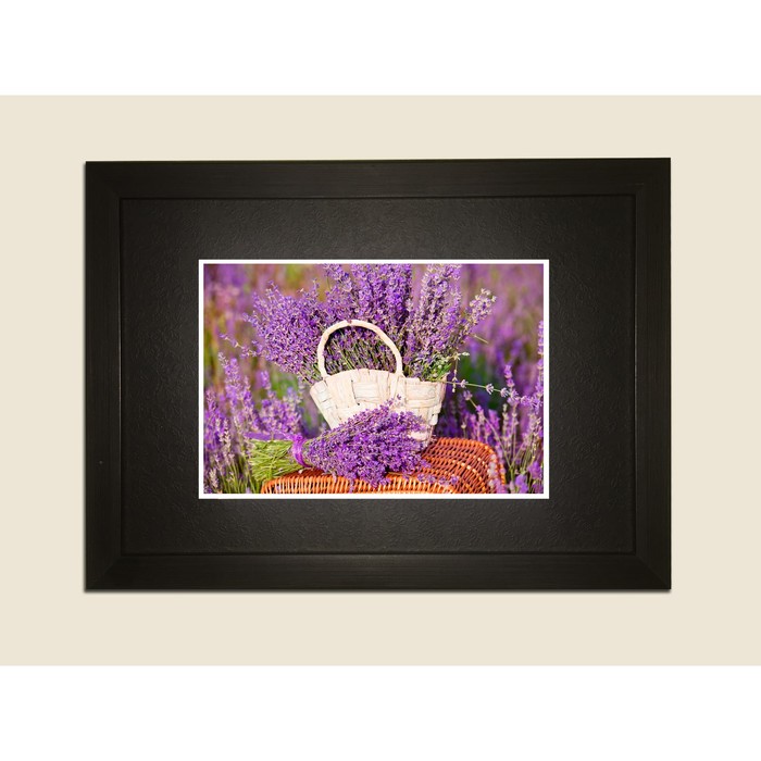 Картина в дизайнерской раме "Цветы лаванды в корзине" серии Black, 30х20см