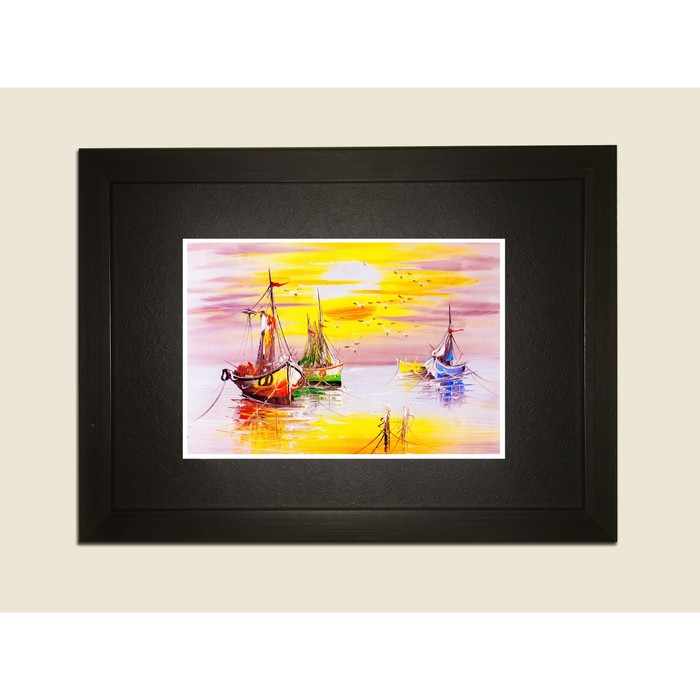 Картина в дизайнерской раме "Корабли в море" серии Black, 40х30см