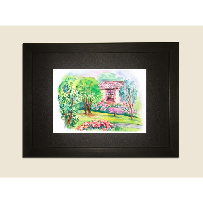 Картина в дизайнерской раме "Домик в деревне" серии Black, 40х30см