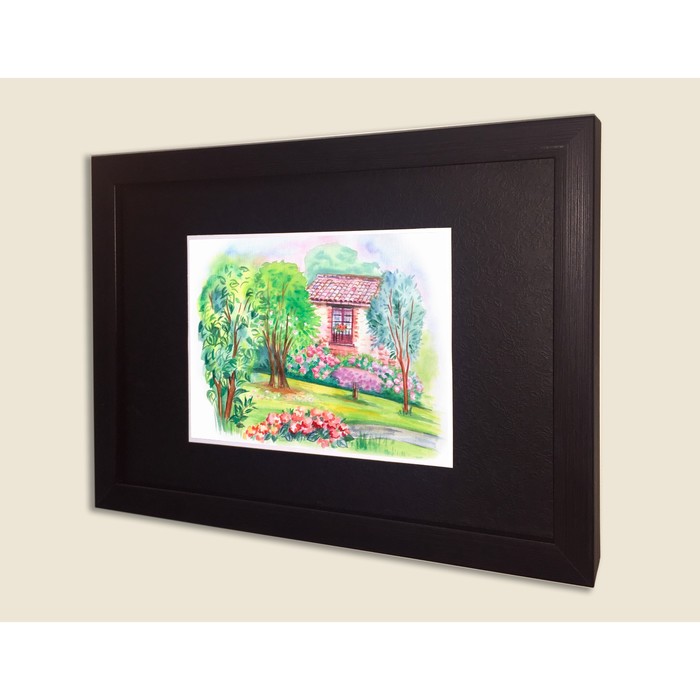 Картина в дизайнерской раме "Домик в деревне" серии Black, 40х30см