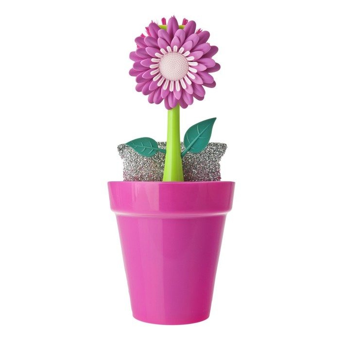 Щетка для посуды + губка на подставке FLOWER POWER, цвет МИКС
