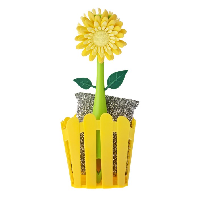 Щетка для посуды + губка на подставке FLOWER POWER, цвет МИКС